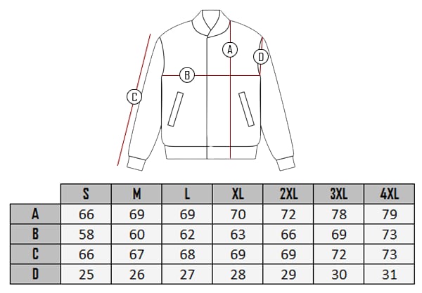  Size table of leather jacket 