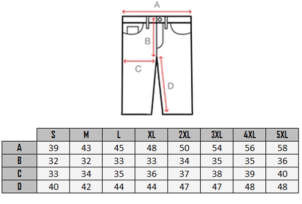 Tabela rozmiarow Urban Classic Urban ¾ Shorts 