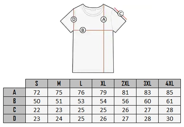  Tabela rozmiarów Zuto tshirt 