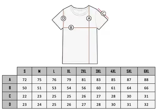  Tabela rozmiarów Zuto tshirt 