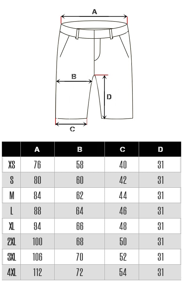 Tabela rozmiarow Leon Indicode Shorts