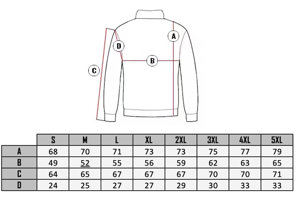 RD Valkyrie Cashmere size table 