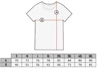 Picture of Size table of Hybris Tshirt 