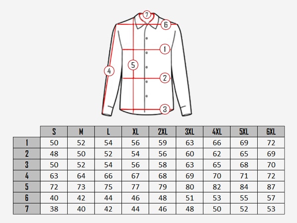 Tabela rozmiarów koszuli obsess