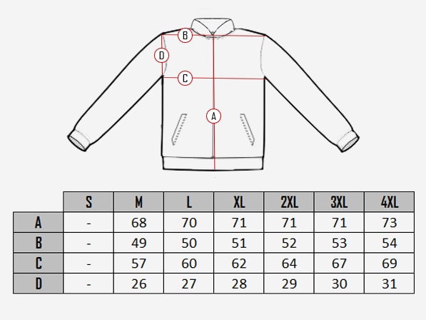 Power Rider kurtka skorzana - Sort size chart