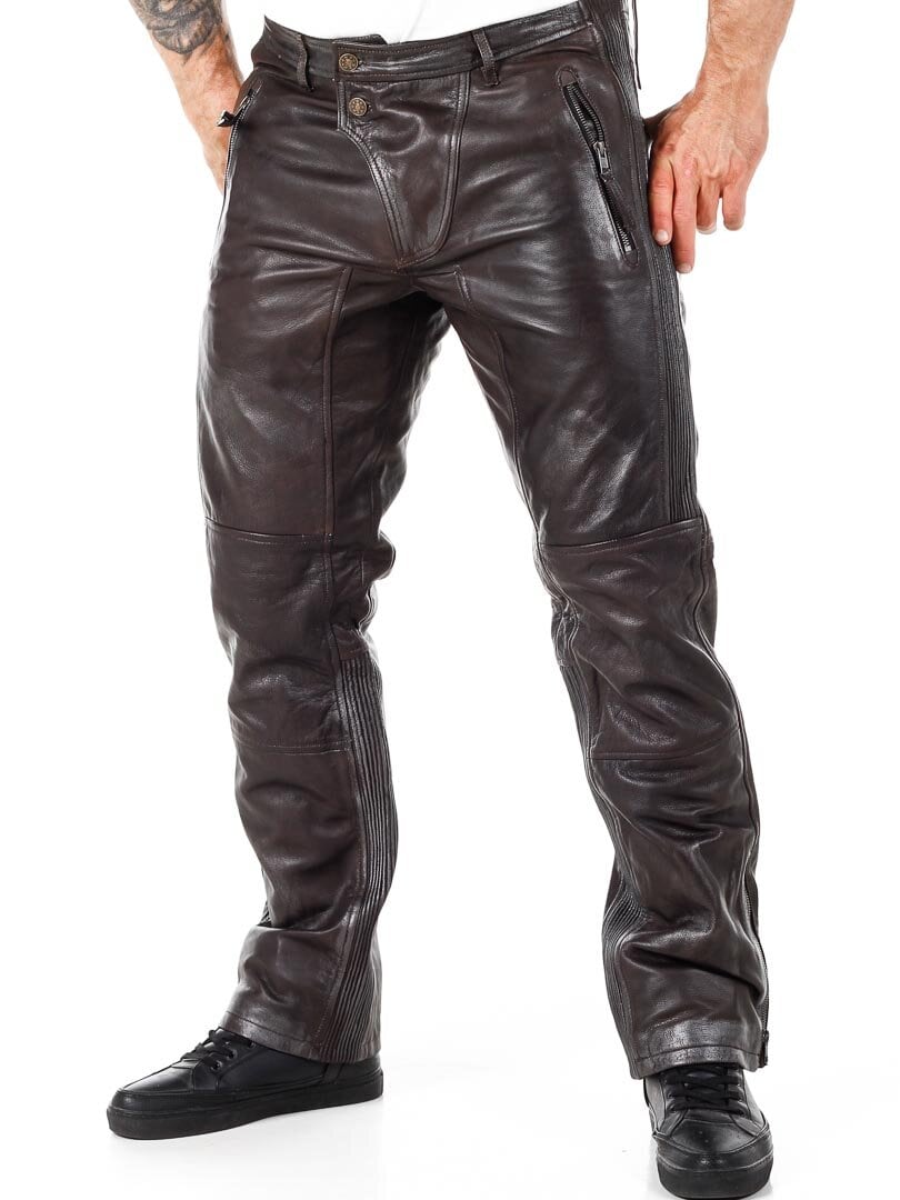 Spodnie Skórzane RD Premium Ghost Rider - Brązowe/Srebrne