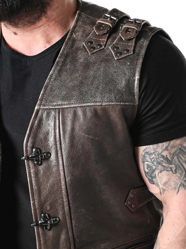 Kamizelka skórzana RD Biker - Brązowa