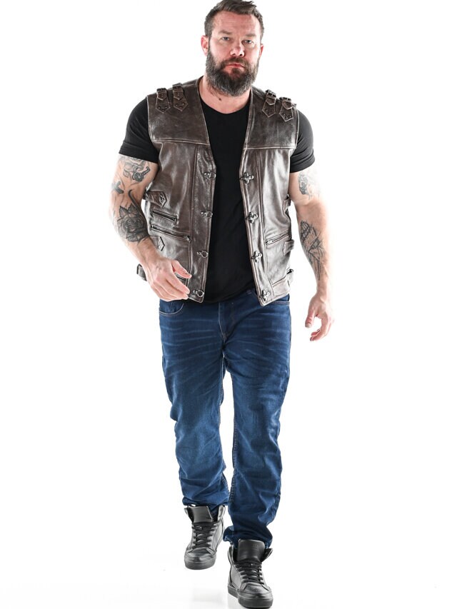 Kamizelka skórzana RD Biker - Brązowa