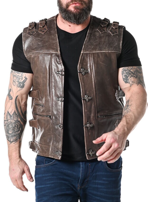 Kamizelka skórzana RD Biker - Brązowa