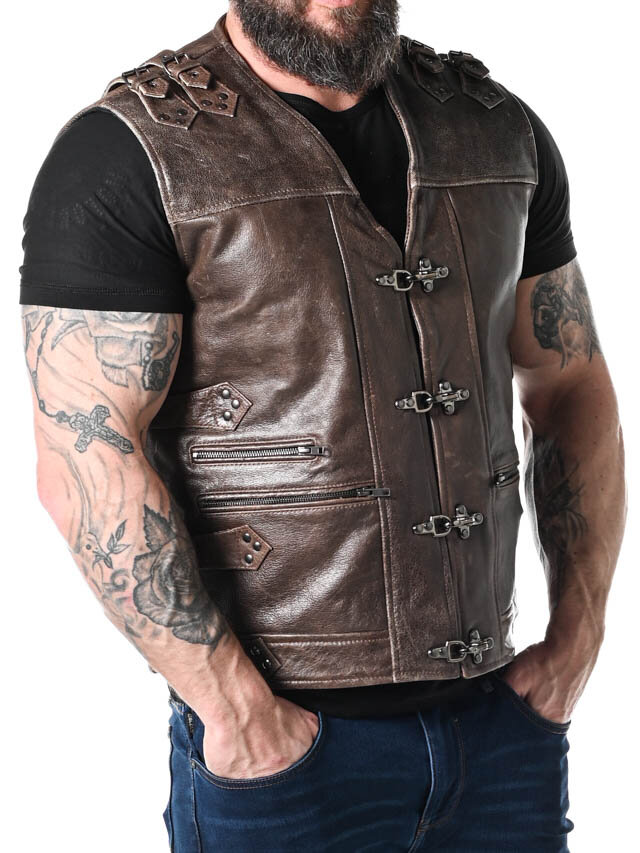 Kamizelka skórzana RD Biker - Brązowa