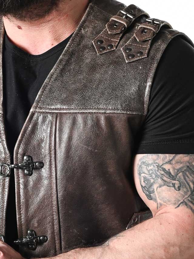 Kamizelka skórzana RD Biker - Brązowa