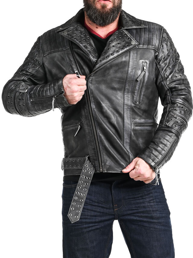 Kurtka Skórzana RD Salvator Biker - Ciemnoszara