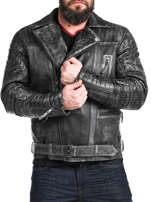 Kurtka Skórzana RD Salvator Biker - Ciemnoszara