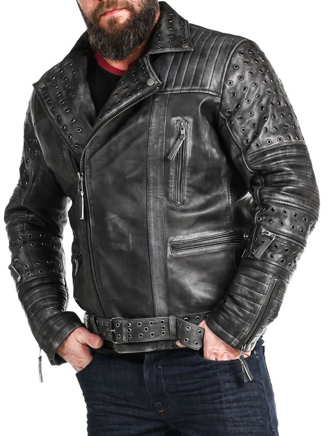 Kurtka Skórzana RD Salvator Biker - Ciemnoszara