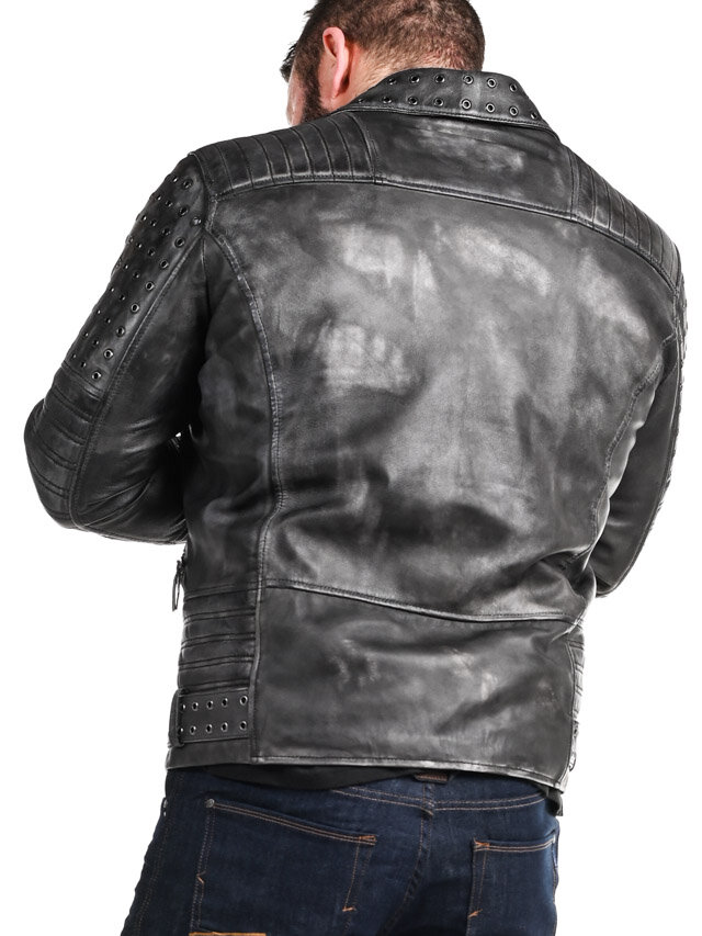 Kurtka Skórzana RD Salvator Biker - Ciemnoszara