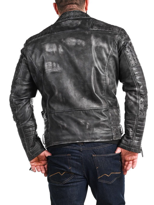 Kurtka Skórzana RD Salvator Biker - Ciemnoszara