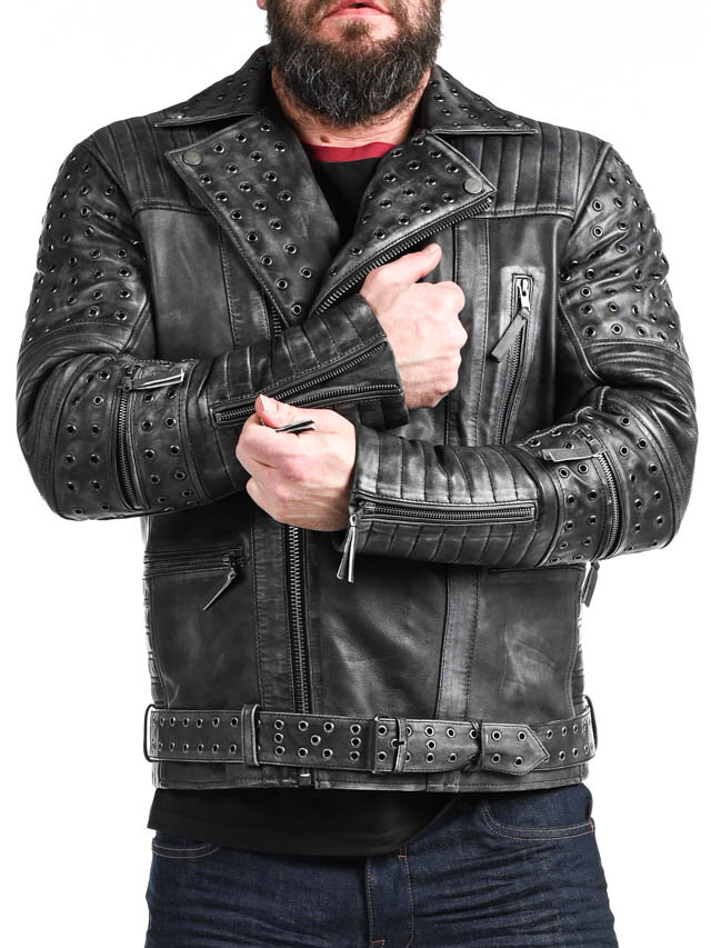 Kurtka Skórzana RD Salvator Biker - Ciemnoszara