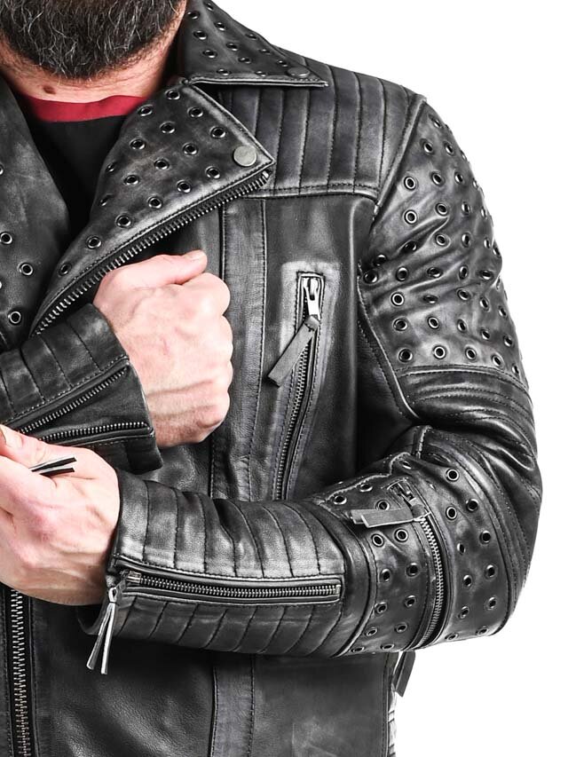 Kurtka Skórzana RD Salvator Biker - Ciemnoszara