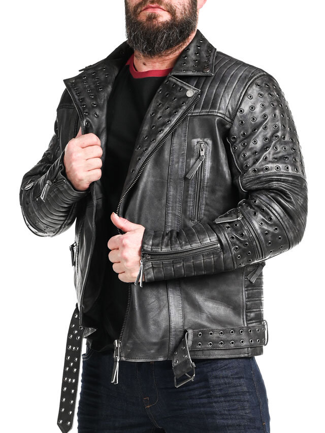 Kurtka Skórzana RD Salvator Biker - Ciemnoszara