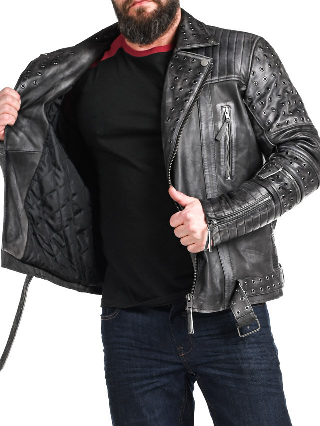 Kurtka Skórzana RD Salvator Biker - Ciemnoszara