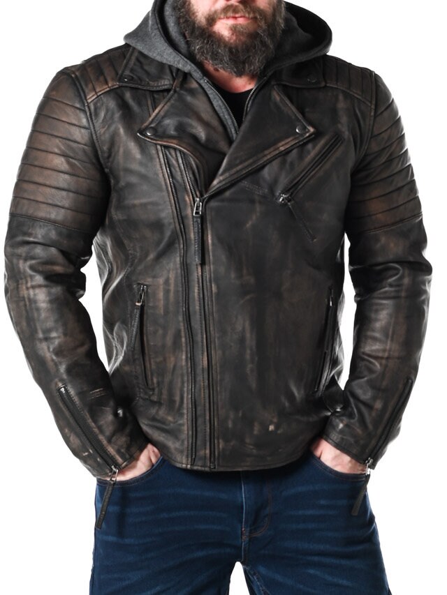 Kurtka Skórzana RD Brigade Biker - Brązowa