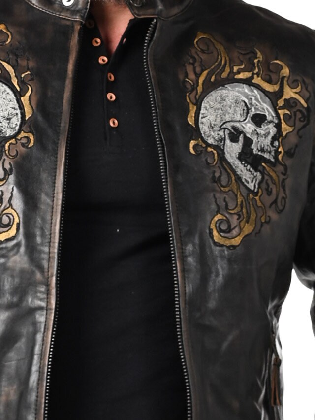 Kurtka Skórzana RD Skull Flames - Czarna