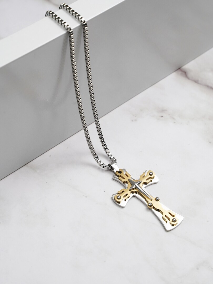 Naszyjnik Cross Star - Srebrny/Złoty
