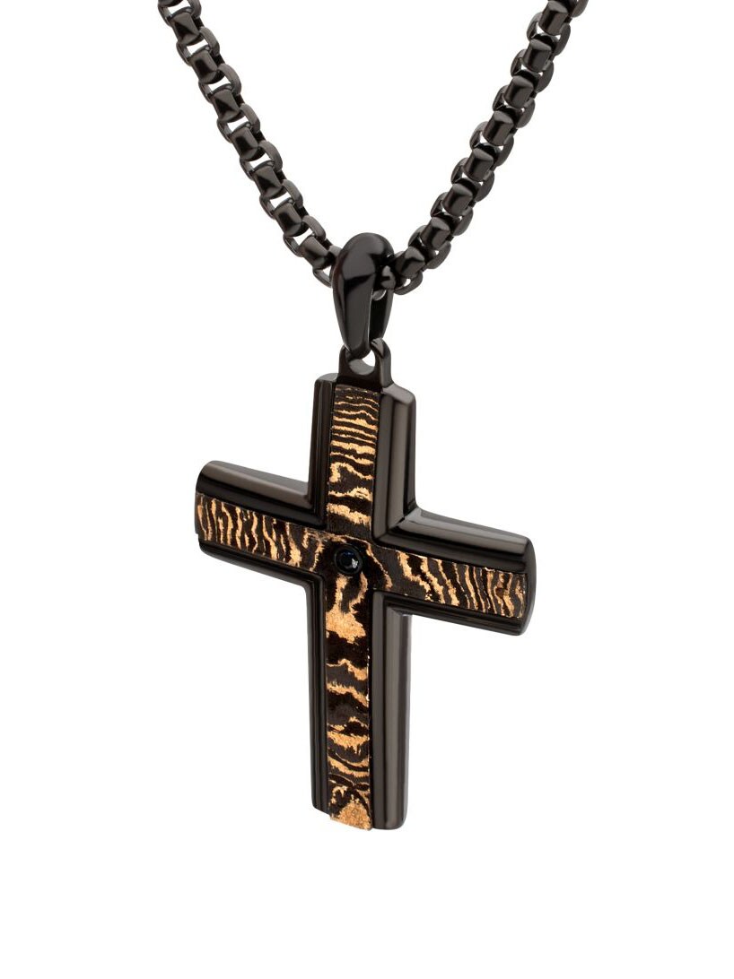 Copper Cross Pendant Inox Halsband - Svart 1.jpg