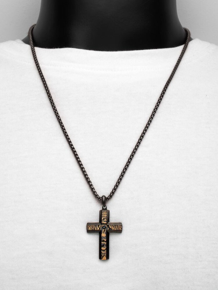 Copper Cross Pendant Inox Halsband - Svart 6.jpg