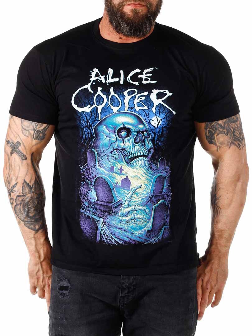 Alice Cooper Graveyard Blue T-shirt - Czarny