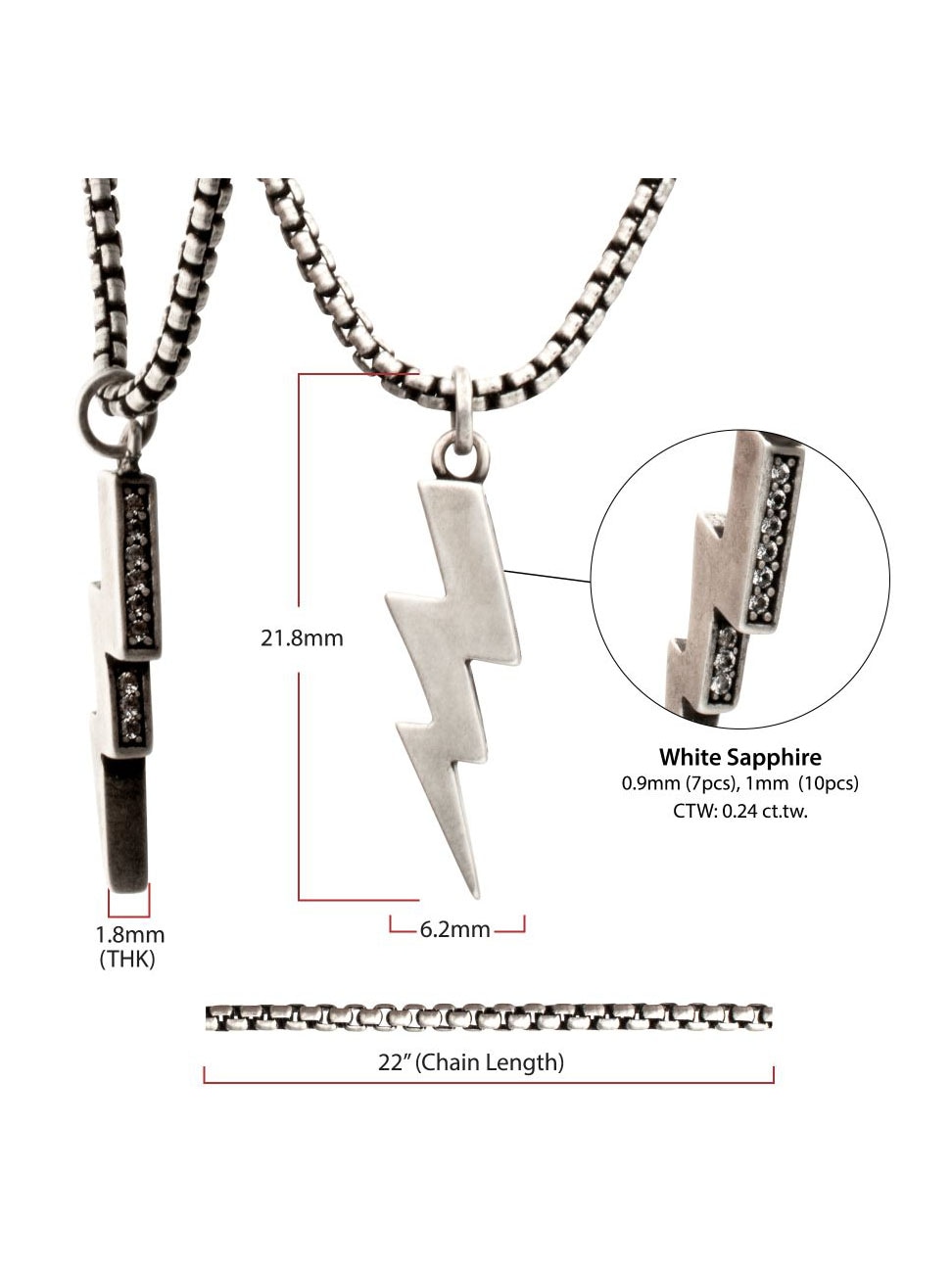 Lightning Bolt Pendant Inox Halsband - Silver 4.jpg