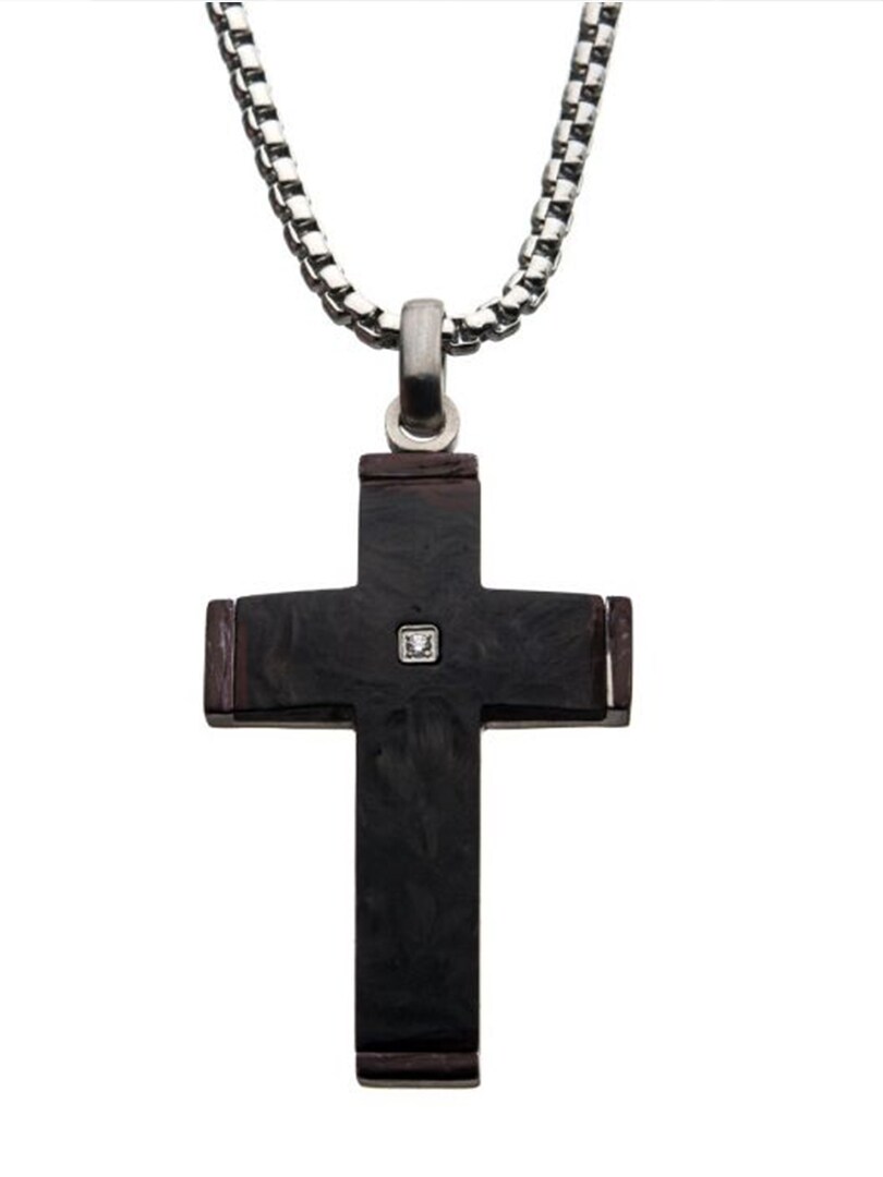 Naszyjnik Carbon Cross Inox - Czarny