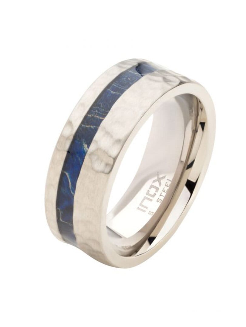 Pierścień Blue Wood Inox - Srebrny/Niebieski