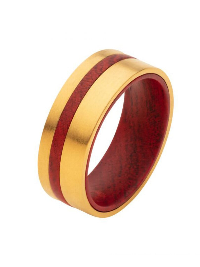Pierścień Redwood Inox - Złoty/Czerwony