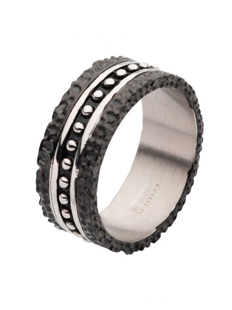 Pierścień Blacksmith Hammered Inox - Czarny/Srebrny