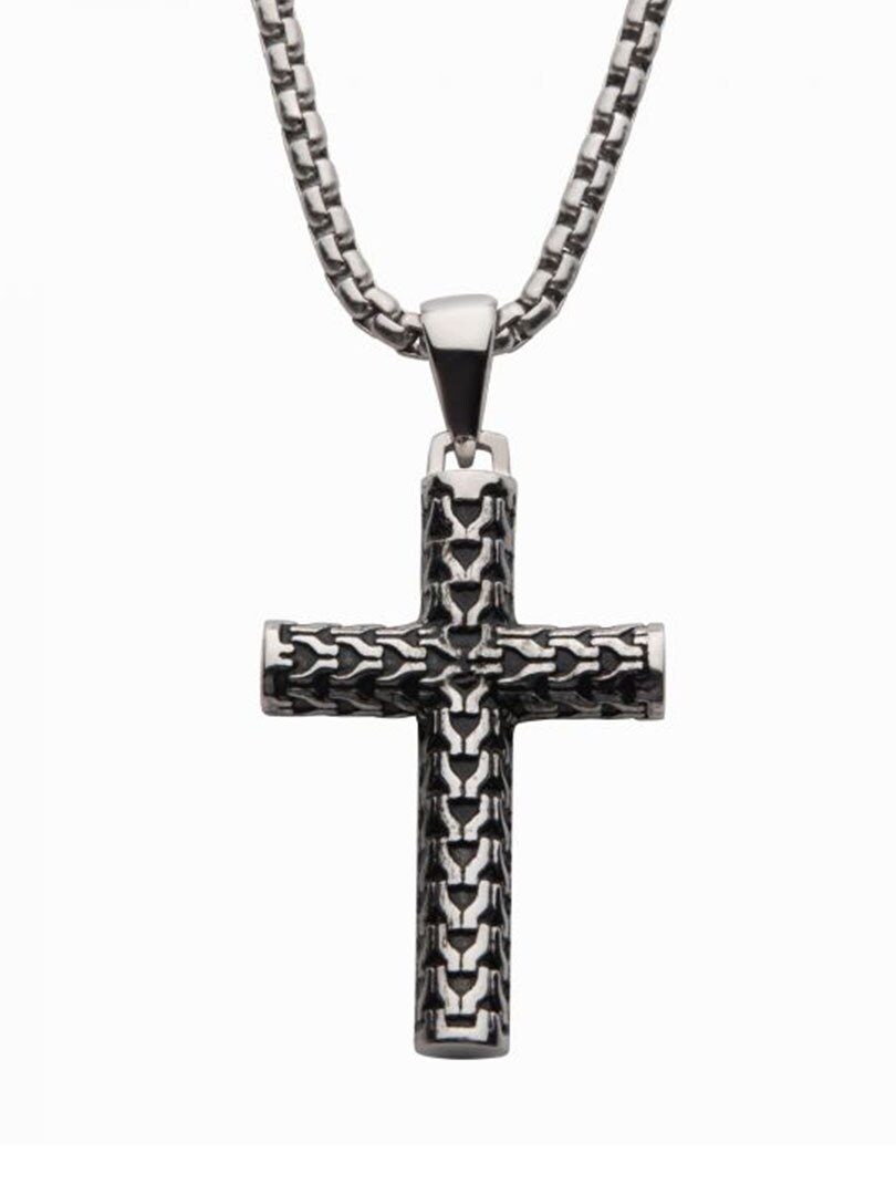 Naszyjnik Cross Drop Inox - Srebrny