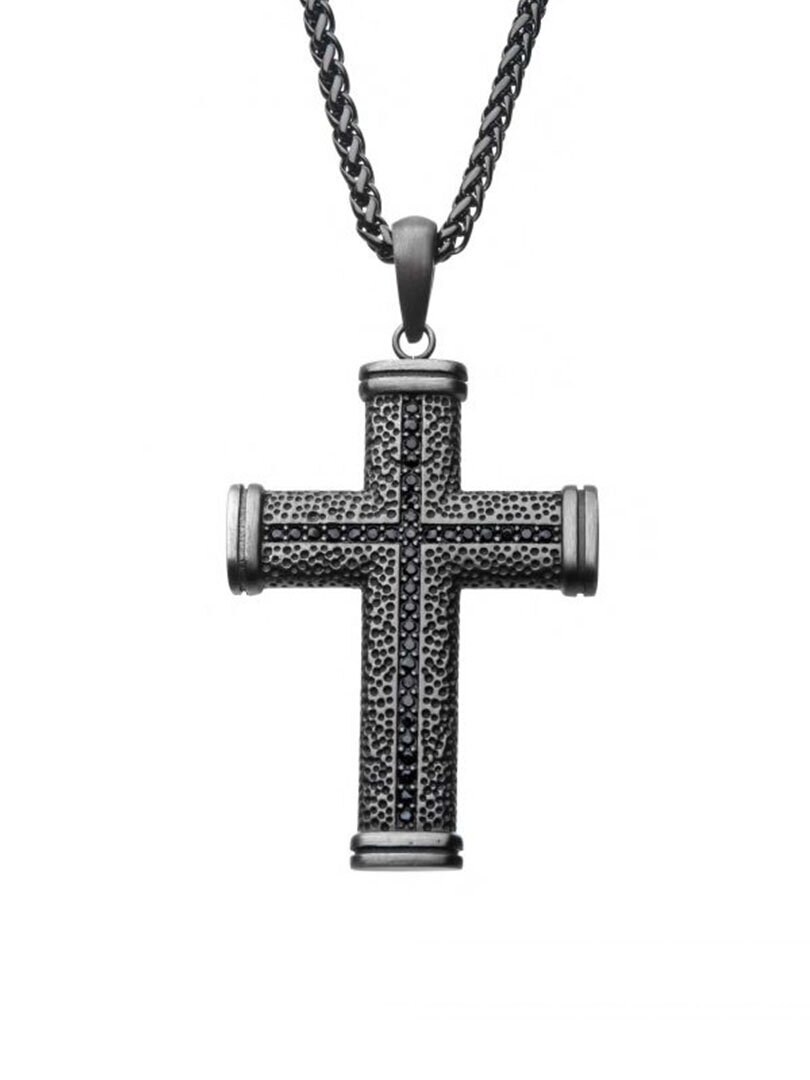 Naszyjnik Antique Cross Inox - Czarny/Szary