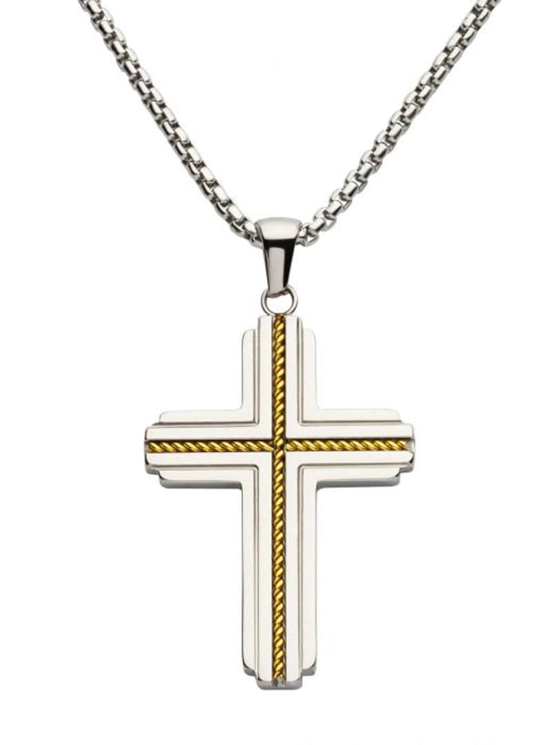 Naszyjnik Rope Cross Inox - Srebrny/Złoty
