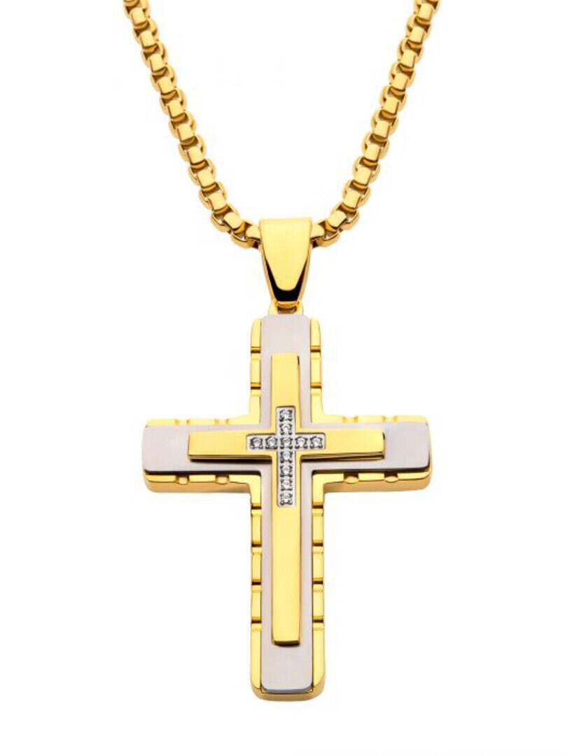 Naszyjnik Two Tone Cross Inox - Złoty/Srebrny